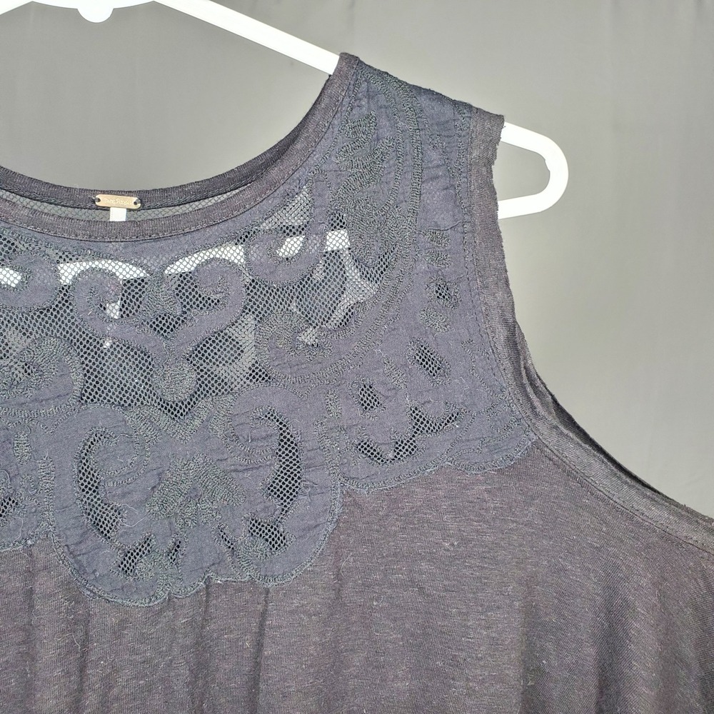 Free People Lace Yoke Swing Tank Top Women XS Black Oversized Boho Romantic 00s - Picture 7 of 8